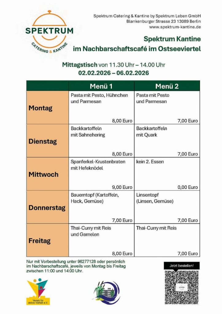 Speiseplan im Nachbarschaftshaus