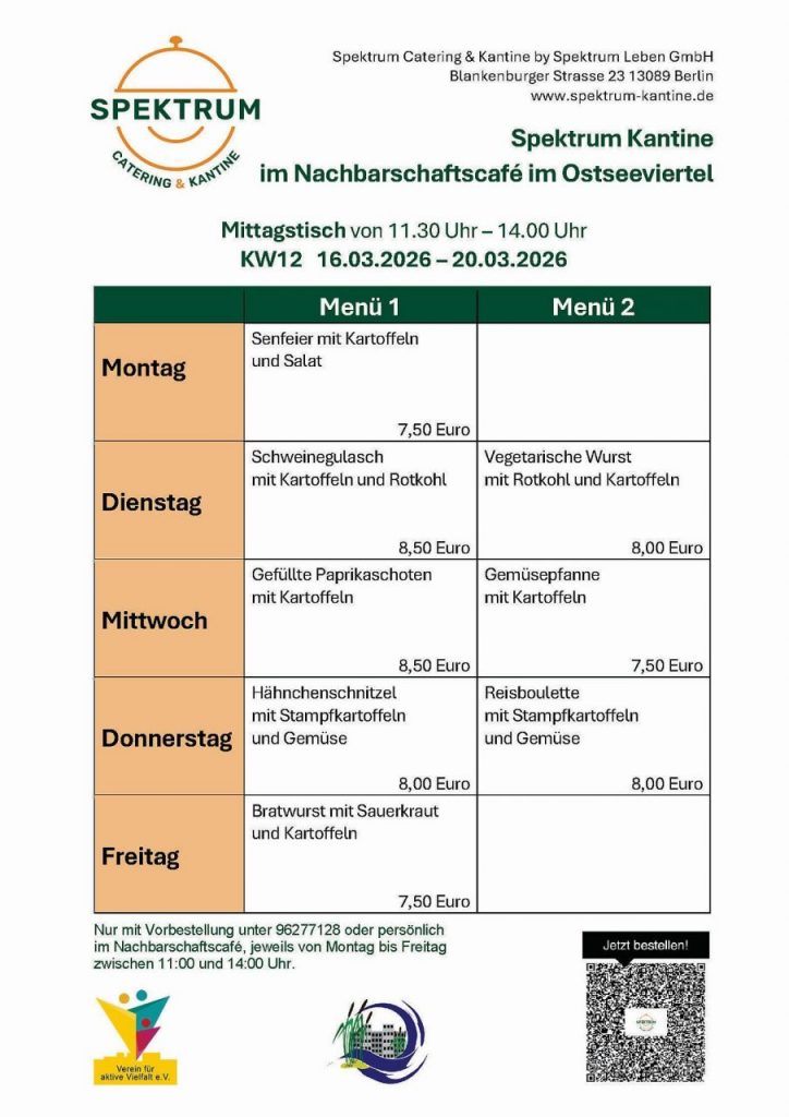 Speiseplan im Nachbarschaftshaus