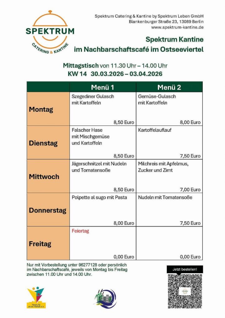 Speiseplan im Nachbarschaftshaus
